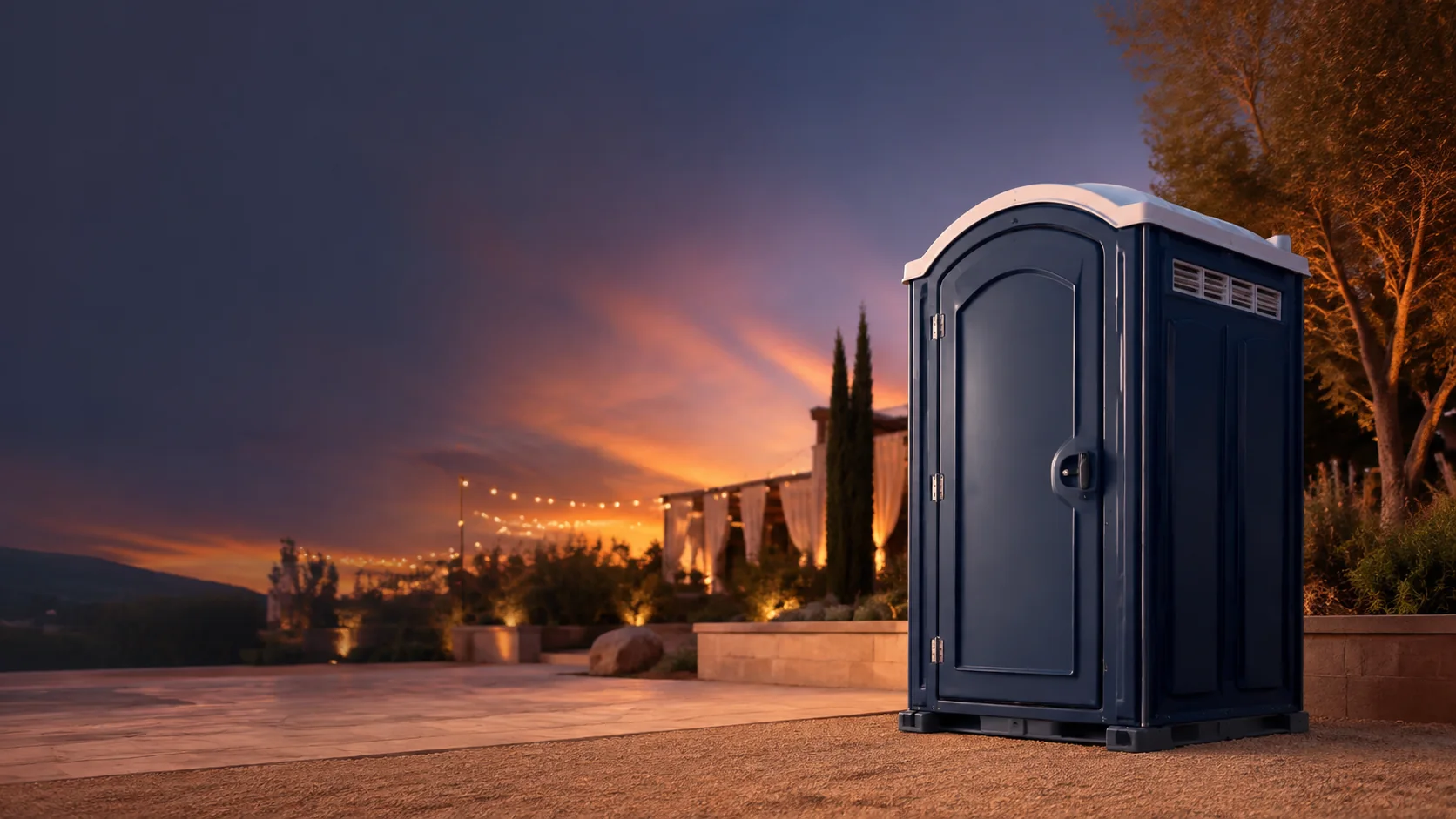 Portable restroom shown for rental planning in Saginaw, MI